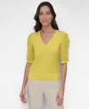 Dkny Puff Sleeve V-neck Sweater In Light Lemo