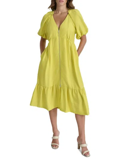 Dkny Women's Puff-sleeve Zip-front Woven Dress