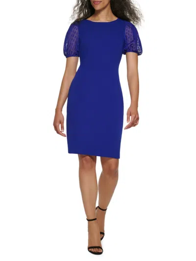 Dkny Women's Puff Sleeves Sheath Dress In Berry Blue