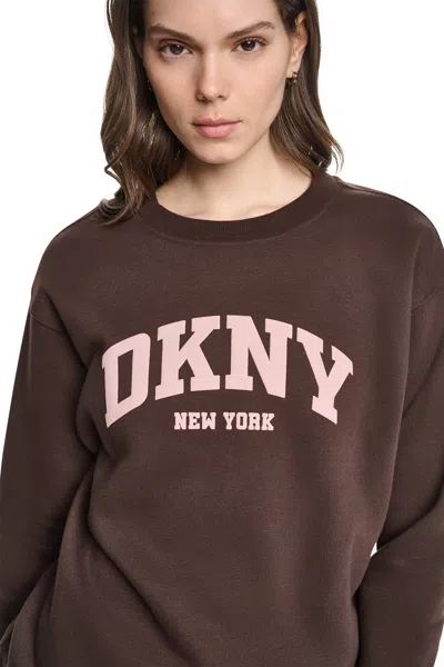 Dkny Women's Puff Varsity Logo Pullover In Brown
