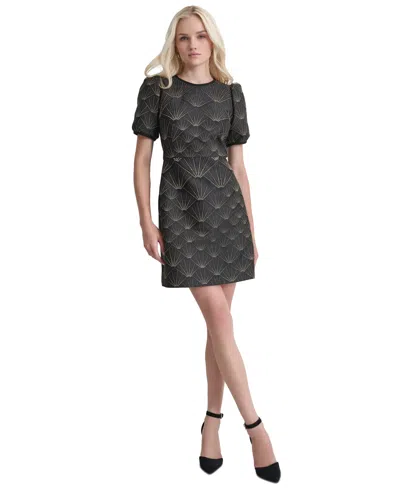 dkny black and gold dress Women's Puffed-sleeve Brocade-texture Mini In Black,gold dress_type_Halter
