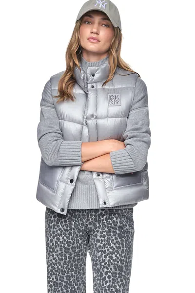 Dkny Women's Puffer Jacket Vest In Silver