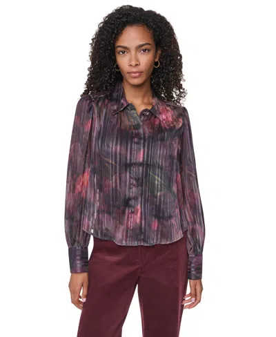 Dkny Womens Puff Sleeve Button Front Blouse In Multi