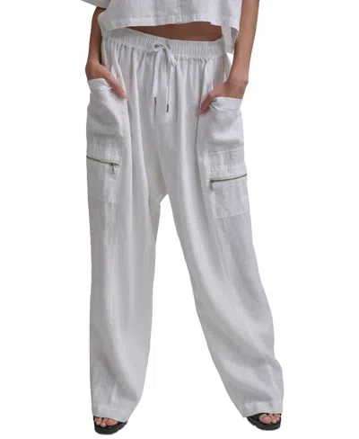 Dkny Women's Pull-on Mid-rise Linen Cargo Pants In White