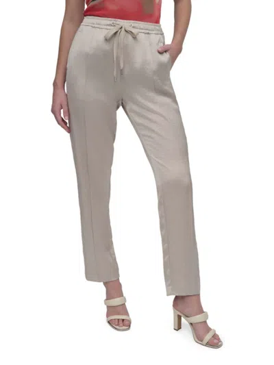 Dkny Women's Pull On Tuxedo-stripe Straight-leg Woven Pants In Gray