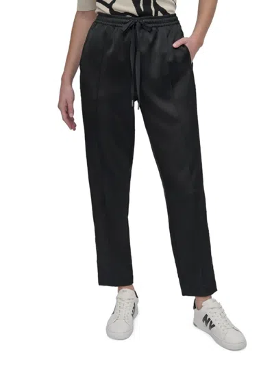 Dkny Women's Pull On Tuxedo-stripe Straight-leg Woven Pants