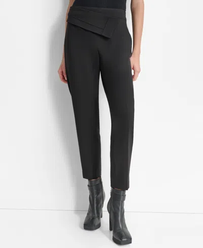 Dkny Women's Pyrn Foldover-waist Ankle Pants In Black