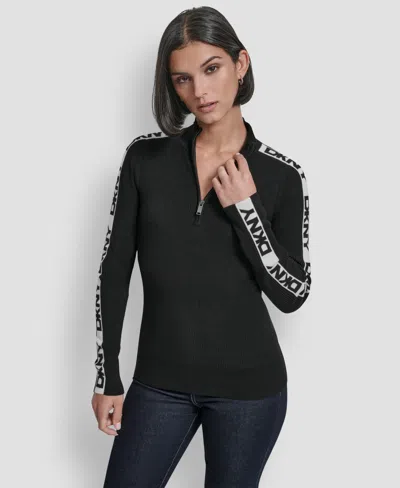Dkny Women's Quarter Zip Mock Neck Sweater In Black