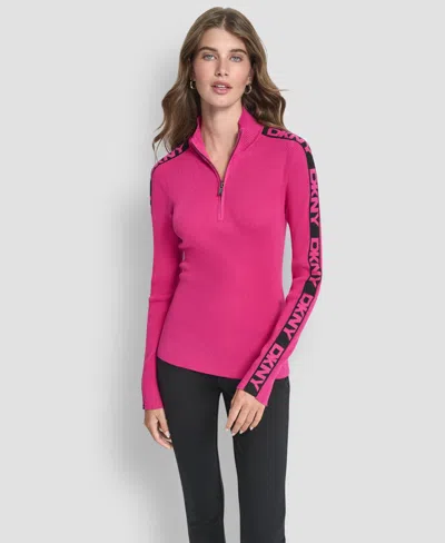 Dkny Women's Quarter Zip Mock Neck Sweater In Pink