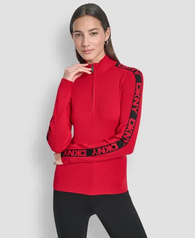 Dkny Women's Quarter Zip Mock Neck Sweater In Red