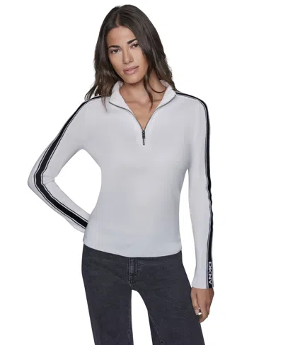 Dkny Women's Quarter-zip Mock Neck Sweater In Gray
