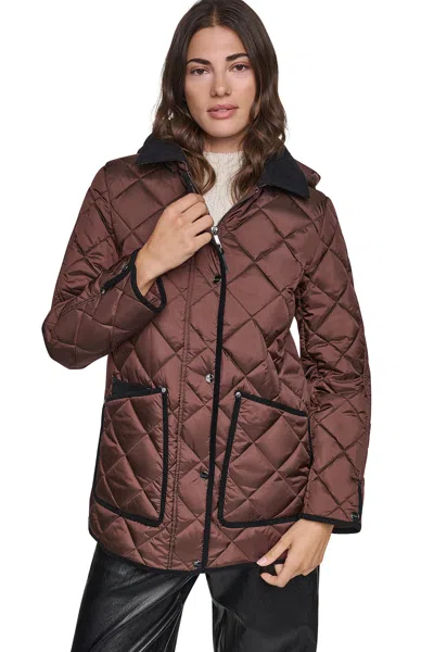 Dkny Women's Quilted Barn Jacket In Burgundy