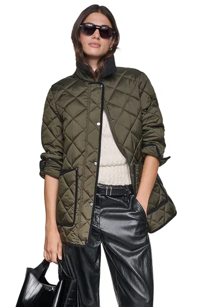 Dkny Barn Quilted Hooded Jacket In Green