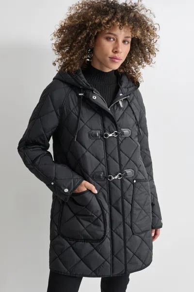 Dkny Women's Hooded Toggle Quilted Coat In Black