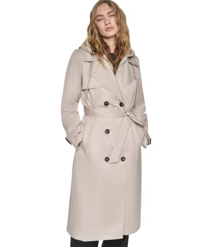 Dkny Women's Quilted Hooded Trench Coat In Brown