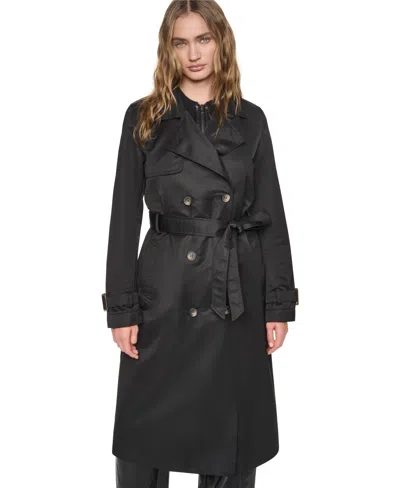 Dkny Women's Quilted Hooded Trench Coat In Black