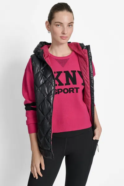 Dkny Women's Quilted Hooded Vest In Pink