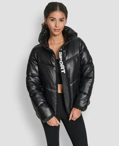 Dkny Women's Quilted Puffer Interior Placket Logo Jacket In Black
