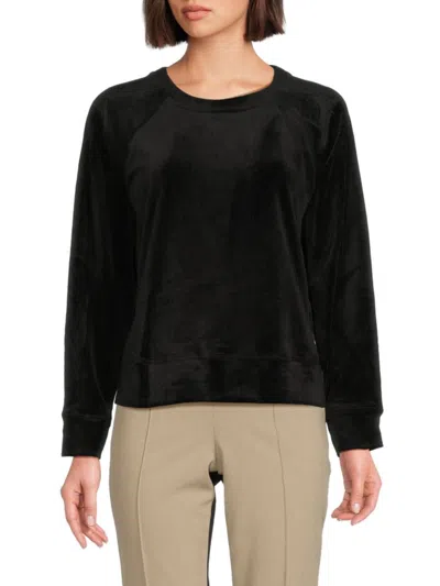Dkny Women's Raglan Sleeve Velour Sweatshirt In Black