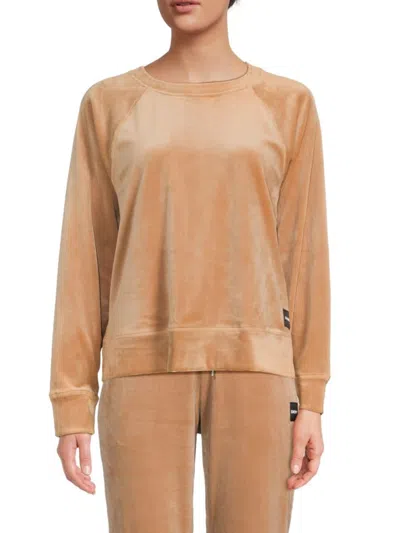 Dkny Women's Raglan Sleeve Velour Sweatshirt In Tan