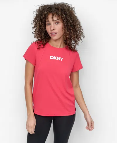 Dkny Women's Reflective Logo Tech Crew Neck T-shirt In Pink