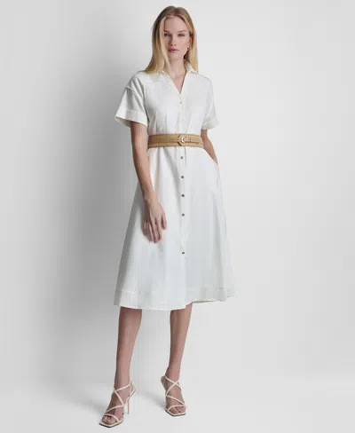 Dkny Women's Relaxed Short-sleeve Collared Shirt Dress In White