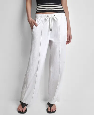 Dkny Women's Relaxed-fit Logo Trim Pants In White