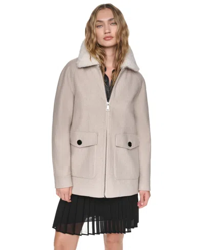 Dkny Women's Removable Sherpa Collar Short Coat In Neutral