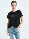 DKNY WOMEN'S RHINESTONE LAYERED LOGO T-SHIRT
