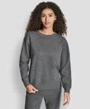 Dkny Women's Rhinestone Logo Long Line Crewneck Sweatshirt In Gray