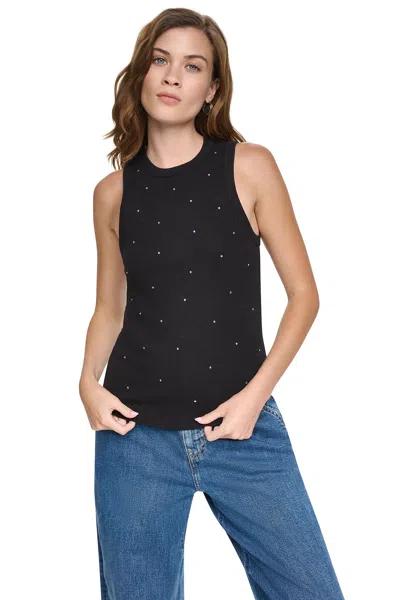 Dkny Women's Rhinestone Rib Tank In Black