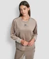 Dkny Women's Velour Rhinestone Two Tone Logo Pullover In Brown