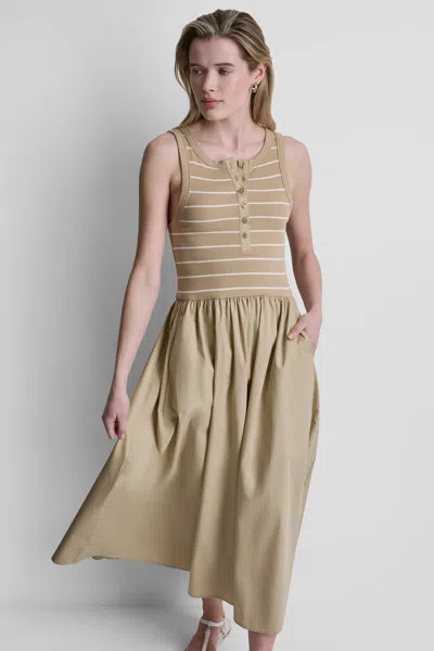 Dkny Women's Rib Henley Tank Maxi Dress In Brown