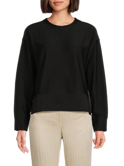 Dkny Women's Rib-knit Sweatshirt In Black