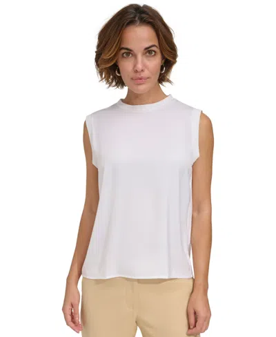 Dkny Women's Rib-trim Satin Sleeveless Top In White