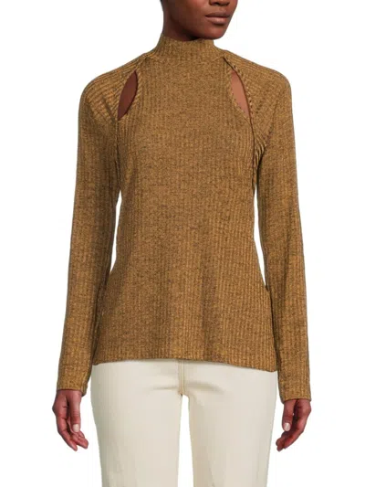 Dkny Women's Ribbed Cutout Highneck Sweater In Pecan