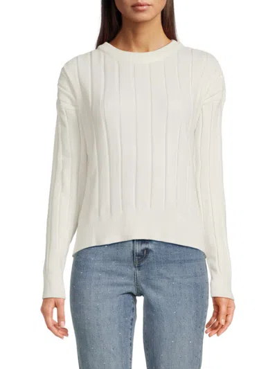 Dkny Women's Ribbed Drop Shoulder Sweater In White