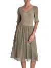 Dkny Women's Ribbed Knit Logo-waist Pleated Mesh Dress