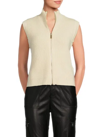 Dkny Women's Ribbed Lurex Zip Vest In Egg Nog