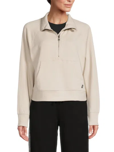 Dkny Women's Ribbed Raglan Sleeve Zip-up Pullover In Oat
