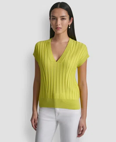 Dkny Women's Ribbed Short-sleeve Sweater In Yellow
