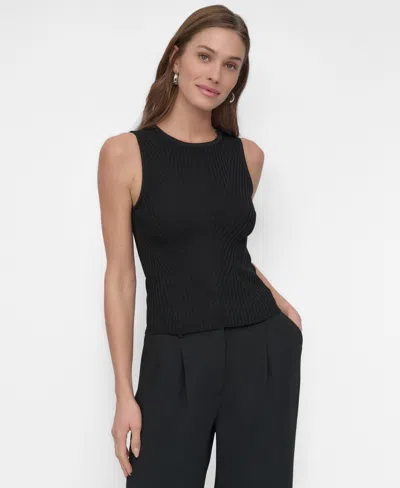 Dkny Women's Ribbed Sleeveless Crewneck Sweater In Black