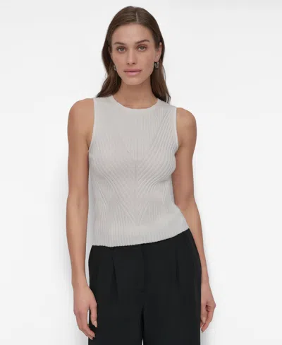 Dkny Women's Ribbed Sleeveless Crewneck Sweater In Ivory