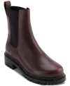 Dkny Women's Rick Slip-on Moto Lug Chelsea Booties In Bordeaux,black