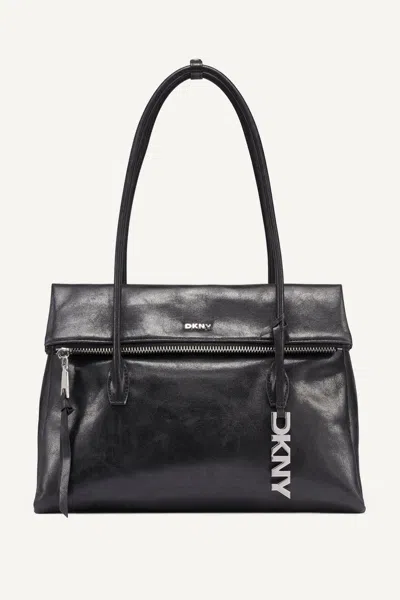 Dkny Women's Rivington Large Logo Satchel In Black/silver