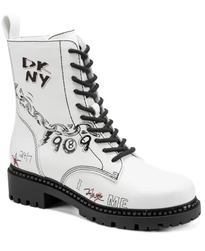 Dkny Women's Rixie Lace-up Charms Booties In White