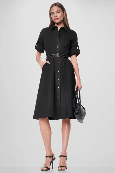 Dkny Women's Roll Tab Belted Poplin Dress In Black