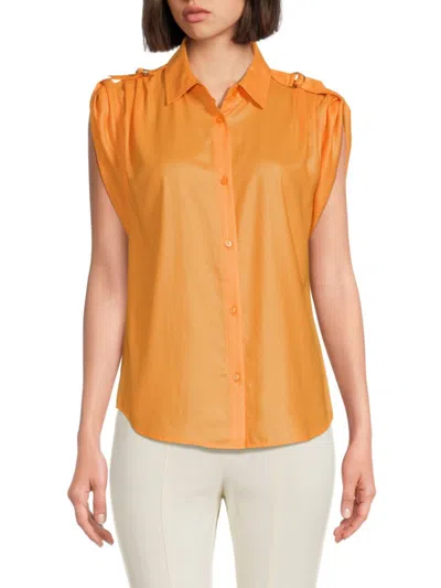Dkny Women's Roll Tab Sleeve Shirt In Canteloupe