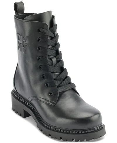 Dkny Rommily Womens Lace-up Faux Leather Combat & Lace-up Boots In Black