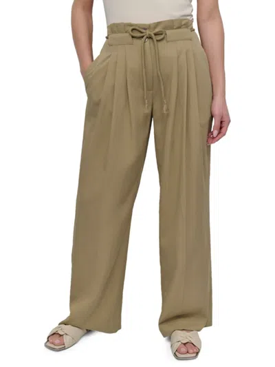 Dkny Women's Rope Tie Pleated Wide-leg Pants In Green